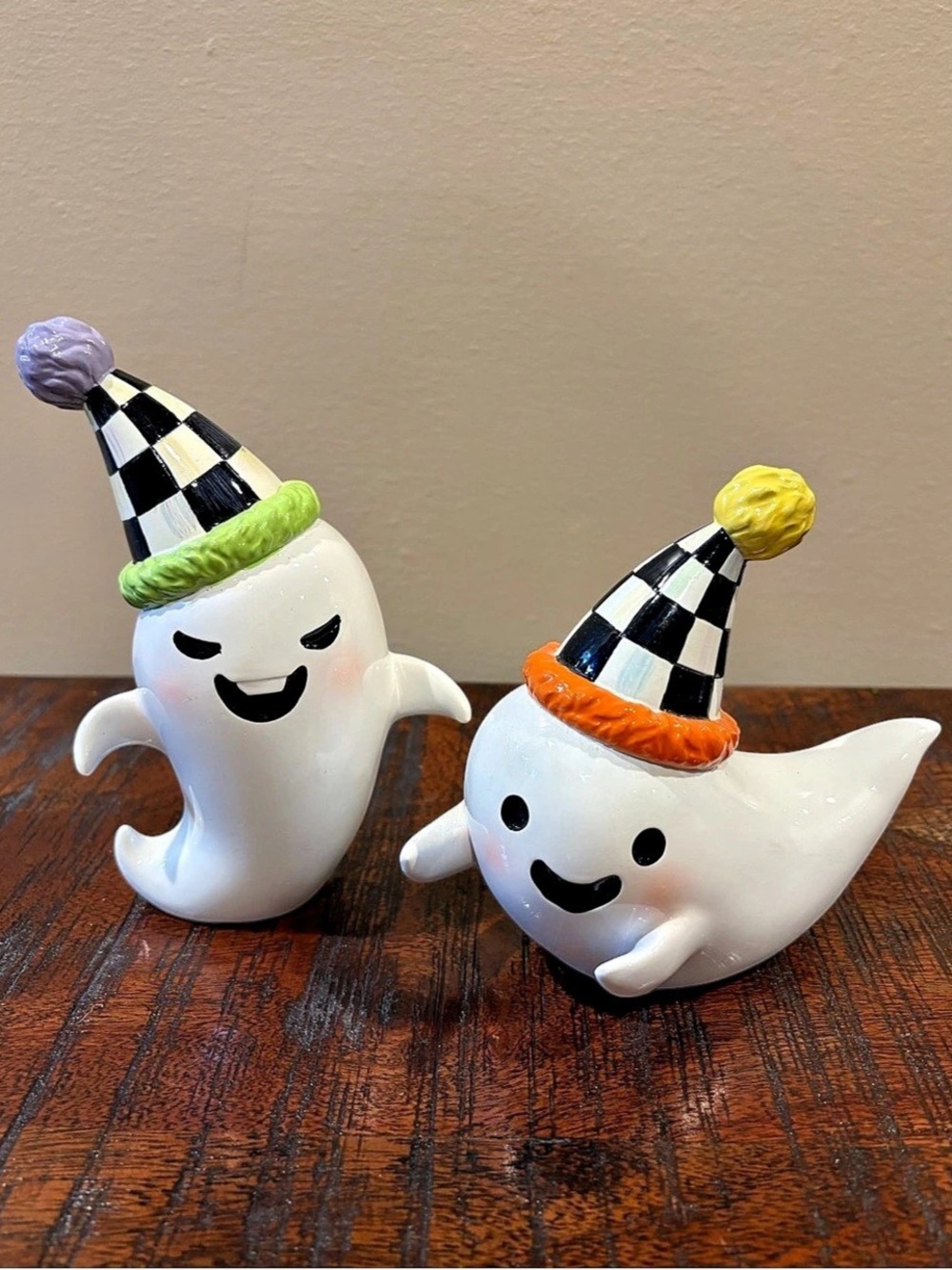 MacKenzie-Childs Trick or Treat Ghost Figurines with Party Hats (Set of 2)